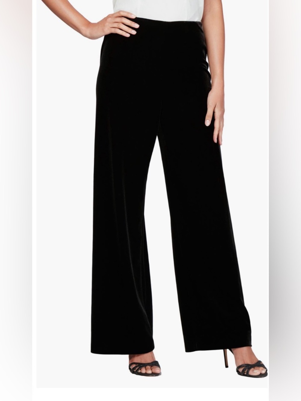 Alex Evenings Black Velvet Flat Front Wide-Leg Pull-On Trousers Size XL NWT